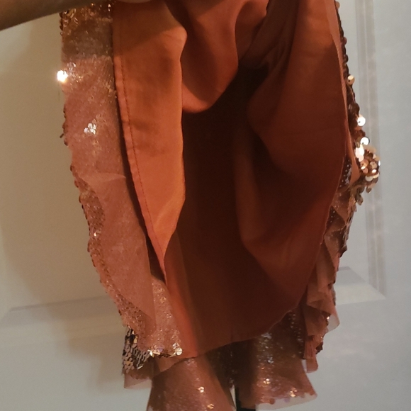 ♻️ New Free People Rose Gold Tribeca Sequins Ruffle Mini Dress Size 6 - Picture 10 of 13